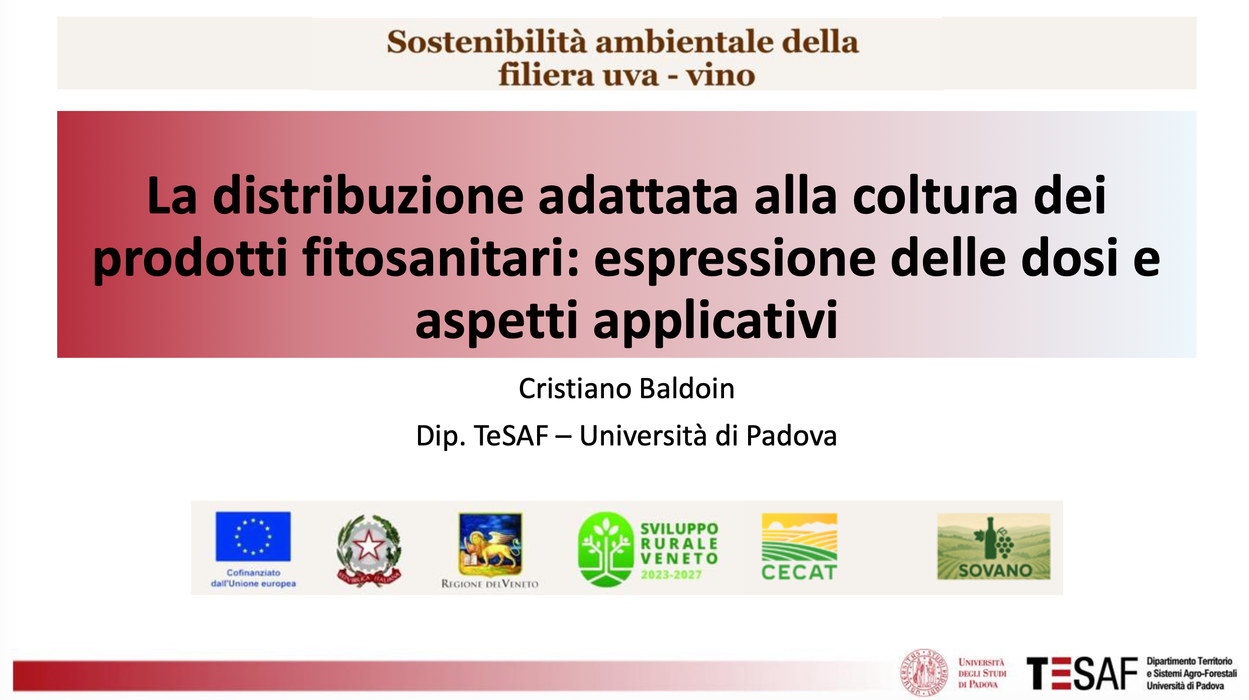 La distribuzione adattata alla coltura dei prodotti fitosanitari
