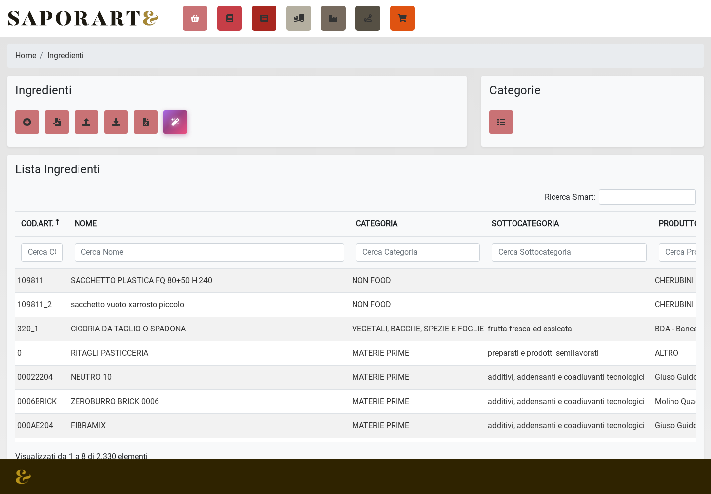 Schermate del software reale — Ingredienti